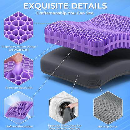 TushGuard Gel Seat Cushion for Long Sitting, Enlarged & Thickened Patent Design Office Chair Seat Cushion, Breathable Cooling Pads for Chairs, Soft Car Cushions for Wheelchair(X-Large, Grey)
