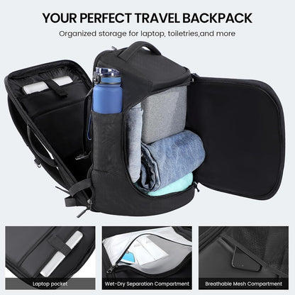 Large Travel Backpack for Men 40L, Carry On Backpack TSA 17.3 Inch Laptop Mochila Flight Approved, Large Business Daypack Waterproof,Carry on bag Weekender College for Men Women, Black