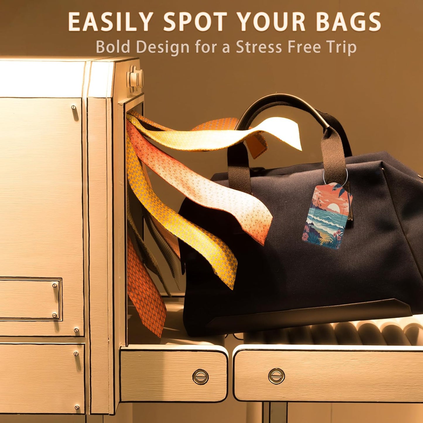 2 Pcs Luggage Tags for Suitcase,Tropical Palm Ocean Landscape Vintage Luggage Tag Name Id Labels with Privacy Cover for Travel Backpack Women Men