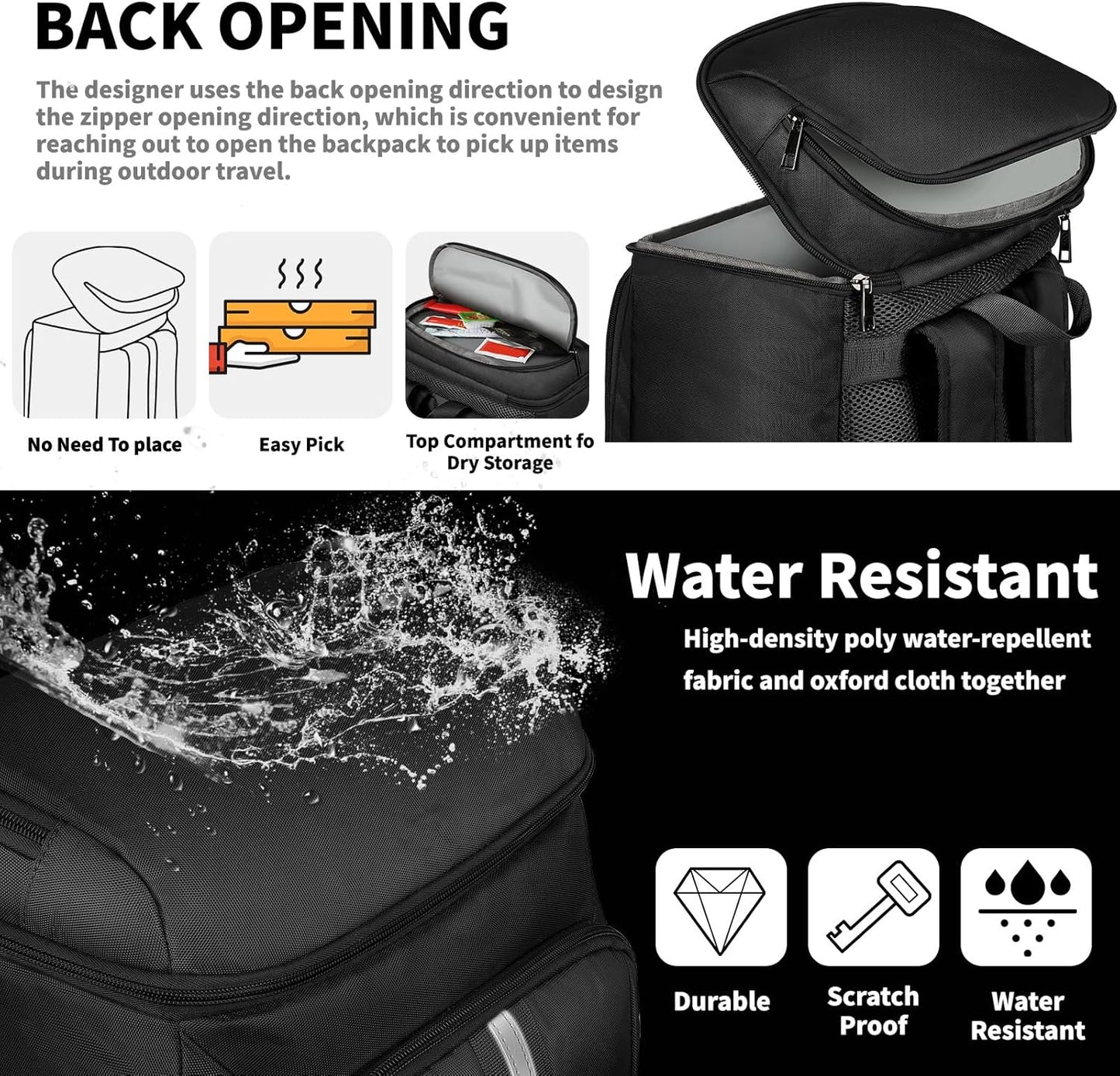 Backpack Cooler Insulated Leak Proof 35 Cans, 2 Insulated Compartments Thermal Bag, Portable Lightweight Beach Travel Camping Lunch Backpack for Men and Women, 30L, Reflective Stripes, Water-Resistant