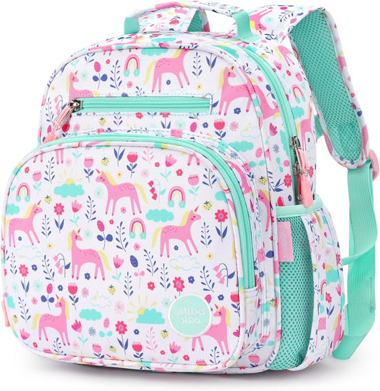 mibasies Toddler Backpack for Girls 2-4: Cute Kids Backpacks for Girls - Preschool Kindergarten Backpack - Unicorn Garden Turquoise