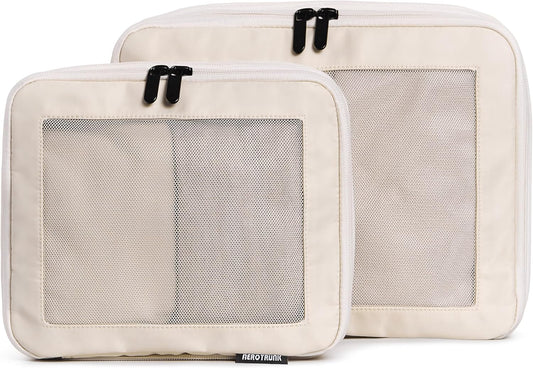 Compression Packing Cubes for Travel - Luggage Organizer Bags - Double Zipper Packing Cubes for Suitcases (2-Pack, Beige)