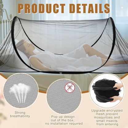 2 Pcs Large Pop up Mosquito Tent Portable Foldable Mosquito Bug Net for Bed Camping Travel Patio Outdoor 78 * 31 * 22 Inch Bug Netting Mesh Tent Canopy for Adults Baby Bedroom, Black