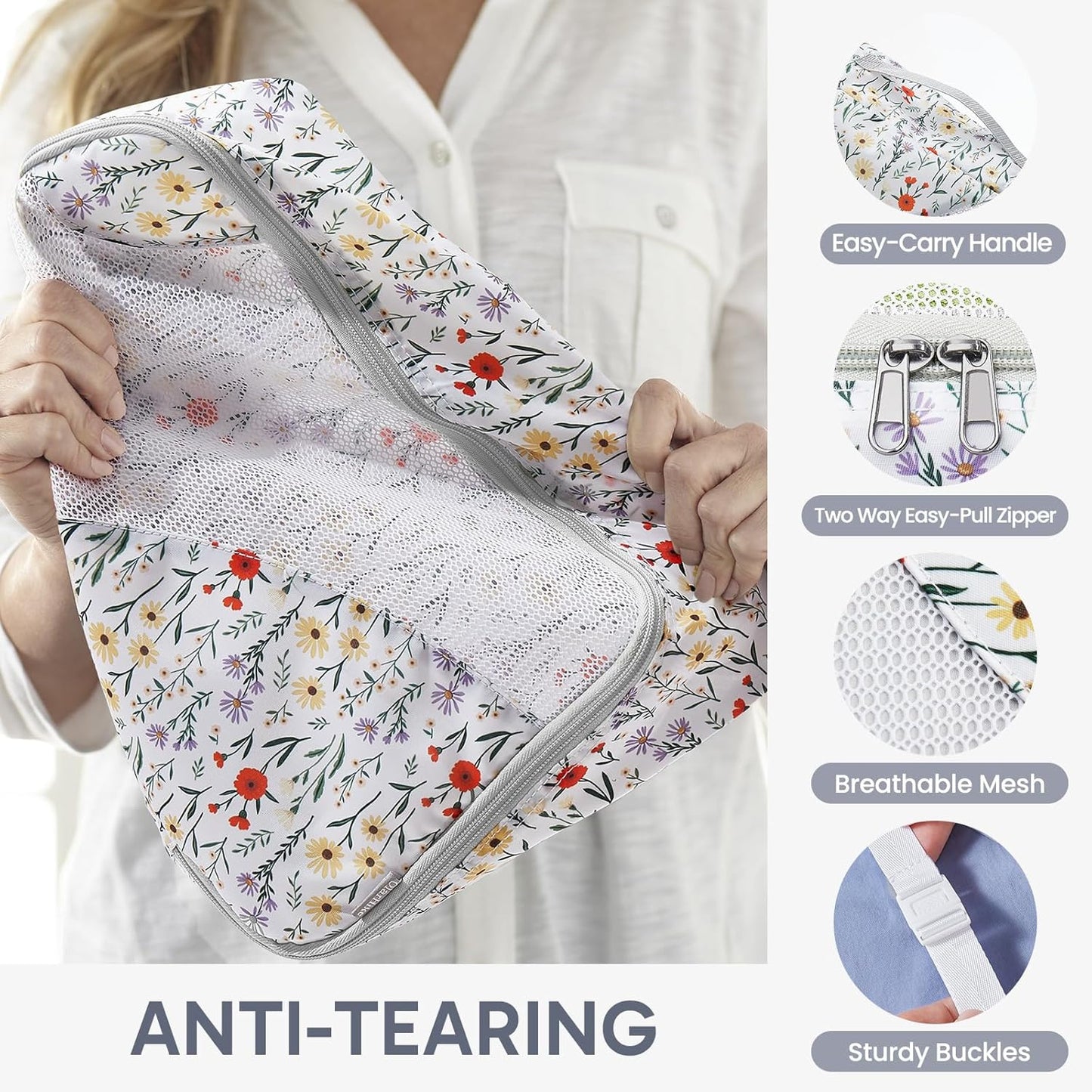 ALL INCLUDED 10 Set Durable Packing Cubes for Suitcases,OlarHike Essentials for Travel,UPGRADED Anti-Tear Stitching, NEW Improved Luggage Packing Organizers for Travel Accessories (Flower)