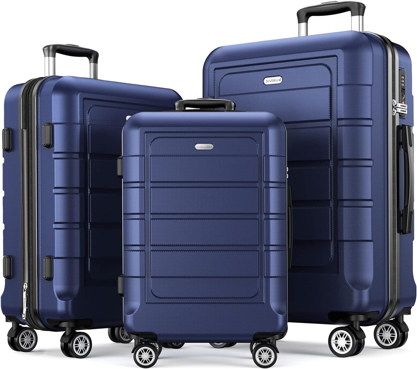SHOWKOO Luggage Sets Expandable PC+ABS Durable Suitcase Double Wheels TSA Lock Blue