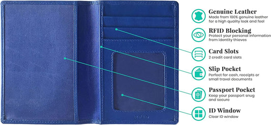 Personalized Monogrammed Cobalt Blue Leather RFID Passport Wallet