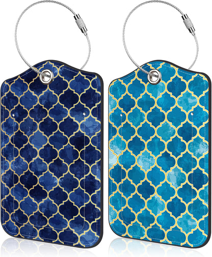 2 Pack Luggage Tag for Suitcase Arabic Mosaic and Mosque Window Shape Leather Suitcase Tags with Identifiers Privacy Cover Name Address Labels and Stainless Steel Loop for Teens Adults