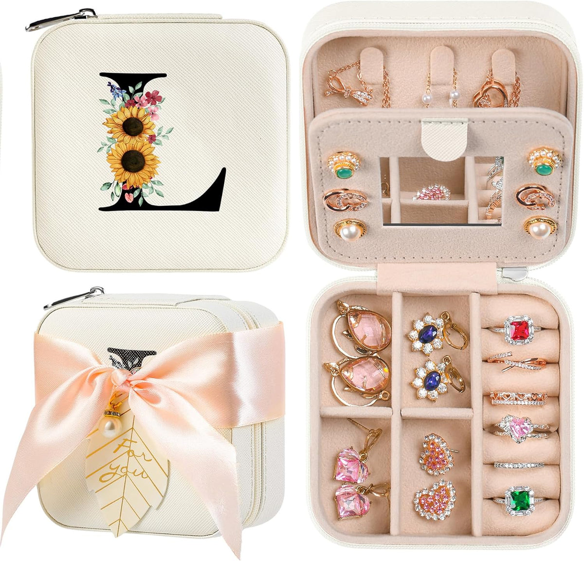 AYGXU Travel Jewelry Box for Women and Girls - Small Case With Initial A-Z - Teacher Gifts