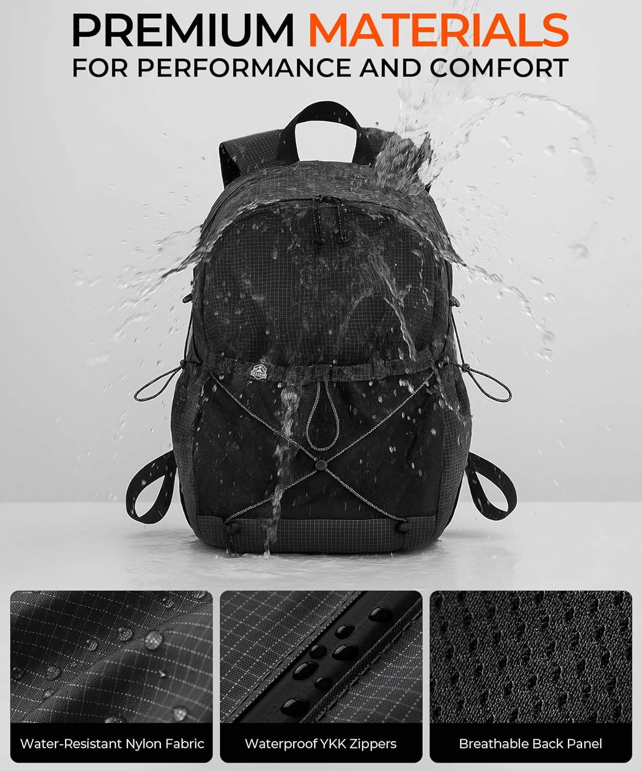 Lightweight Hiking Backpack, Camping Backpack 20L Small Backpacks Water Resistant Daypack for Women Men (Black)