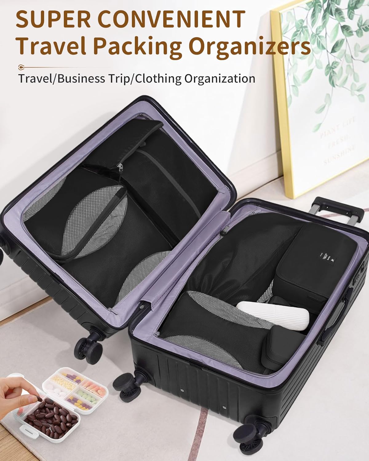Compression Packing Cubes 12 Set, Suitcase Organizers, Extendable Packing Cubes, Black