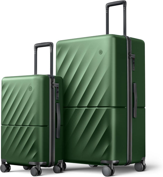 Luggage Sets 2 Piece, Carry On Luggage Airline Approved, Large Checked Trunk Luggage with Smooth Spinner Wheels, Hard Case PC Suitcase Sets, TSA Approved, 20in/29in (Seaweed Green, Hudson)