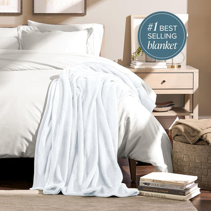 Bare Home Fleece Blanket - Full/Queen - Ultra-Soft Lightweight for Bed, Sofa, and Couch - Luxury Microplush - Cozy Warm Blanket (Full/Queen, White)