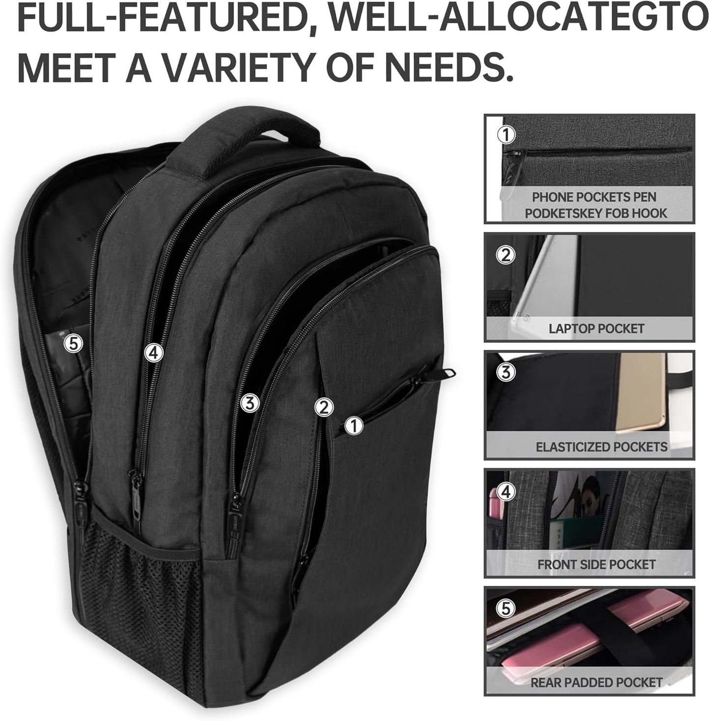 Large Travel Laptop Backpack, Business Anti Theft Slim Sturdy 18 Inch Laptops Bag with USB Charging Port, Waterproof College Computer Bag Gift for Men & Women Fits 18 Inch Notebook, Black