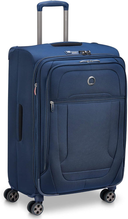 DELSEY PARIS Helium DLX Softside Expandable Luggage with Spinner Wheels, Navy Blue, Checked-Medium 25 Inch