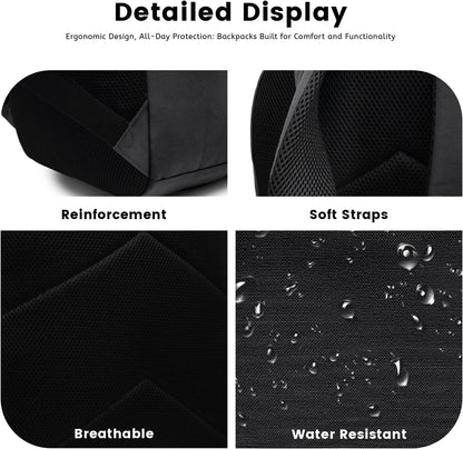 Lanola Basic Multi-Pocket Multipurpose Backpack Classical Water Resistant Student Bookbag For School Business Travel or Casual Daypack Backpacks for Men or Women - Black