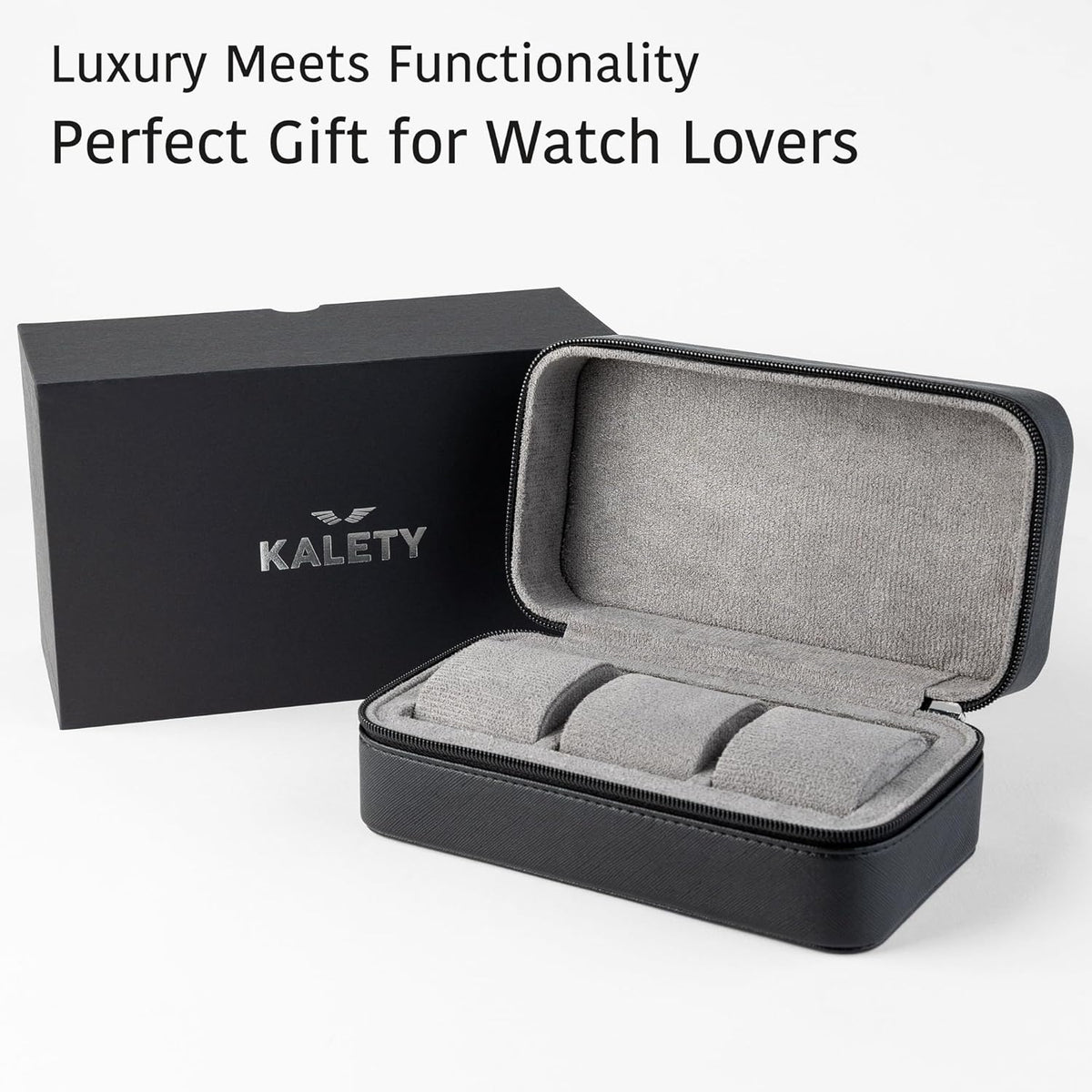 Watch Travel Case for Men | Leather Watch Case with 3 Slots | Perfect Travel Watch Organizer | Portable Watch Carrying Case for Men (Black/Grey)