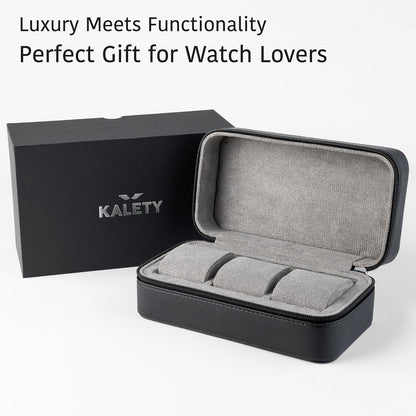 Watch Travel Case for Men | Leather Watch Case with 3 Slots | Perfect Travel Watch Organizer | Portable Watch Carrying Case for Men (Black/Grey)