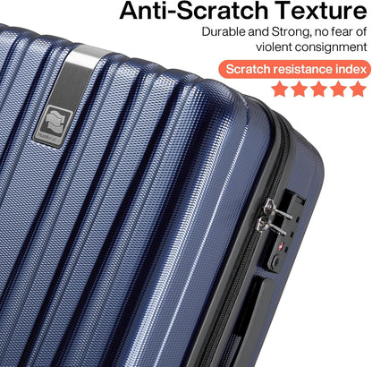 Hanke 20 Inch Carry On Luggage 22x14x9 Airline Approved Lightweight PC Hard Shell Suitcases with Wheels Travel Luggage Rolling Suitcase Travel Luggage Bag for Weekender(Dark Blue)