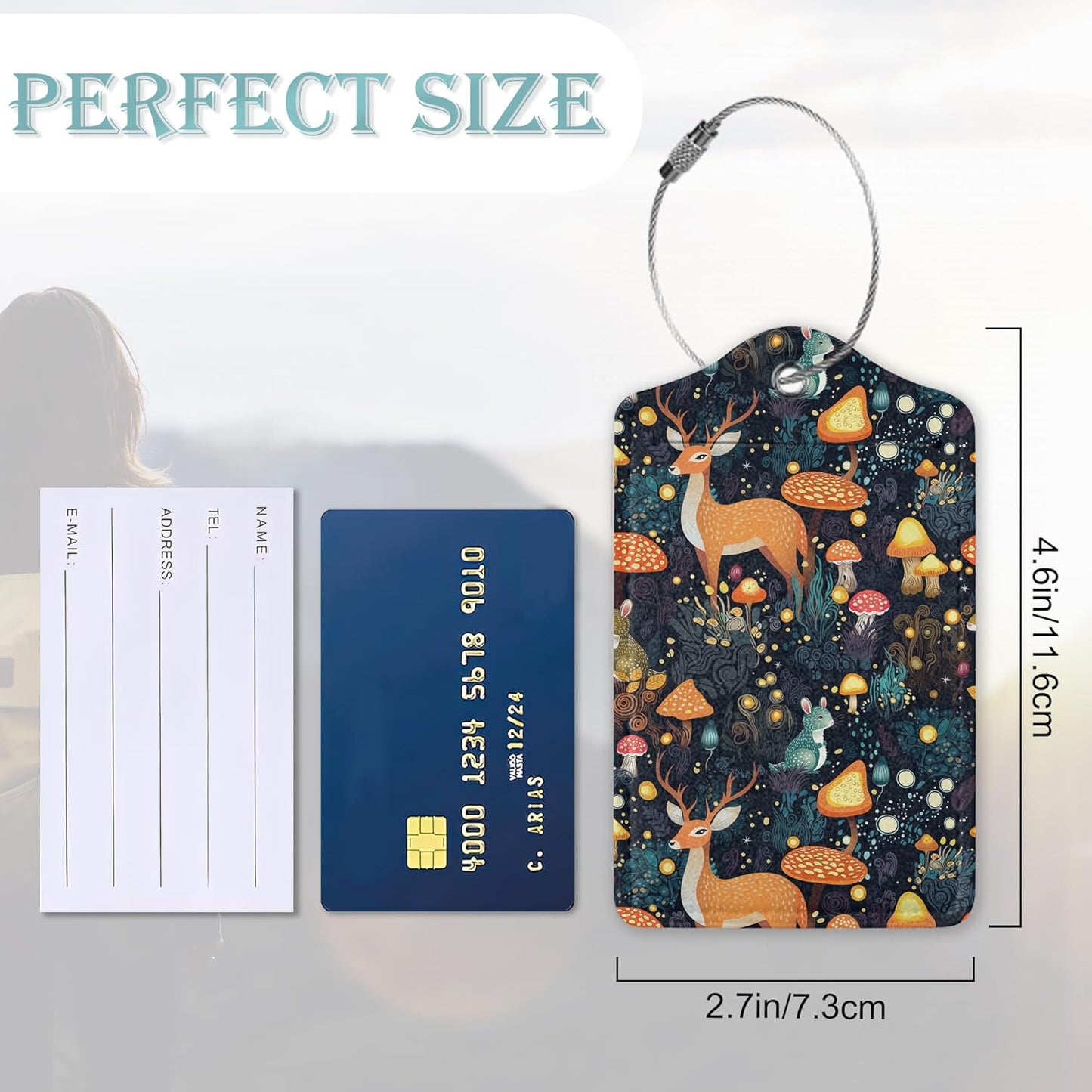 2 Pack Mushrooms Luggage Tag for Suitcases Deer Forest Animal PU Leather Bag Travel Suitcase ID Identifier Baggage Tags for Women Men Travel