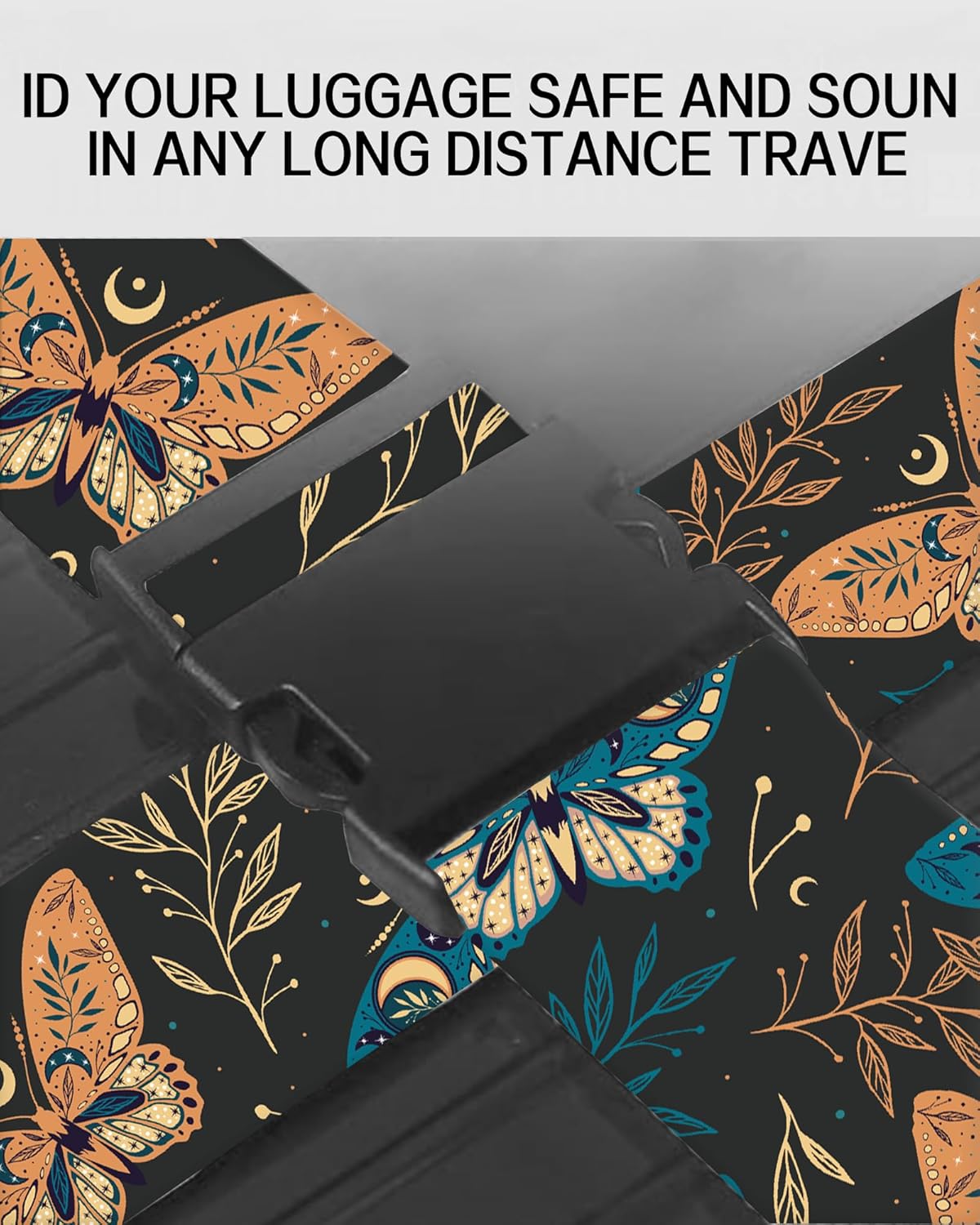 Luggage Straps for Suitcases, Adjustable Travel Belt, Durable Wide Luggage Strap, Cute Suitcase Strap Identifiers with Buckle, Bag Straps for Luggage, Boho Butterfly