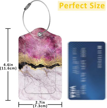 2 Pack Abstract Marble Luggage Tags for Suitcases,Fashion Marble Leather Baggage Suitcases Tag Name ID Label Privacy Cover Travel Bag Tags for Women Men Boys Girls