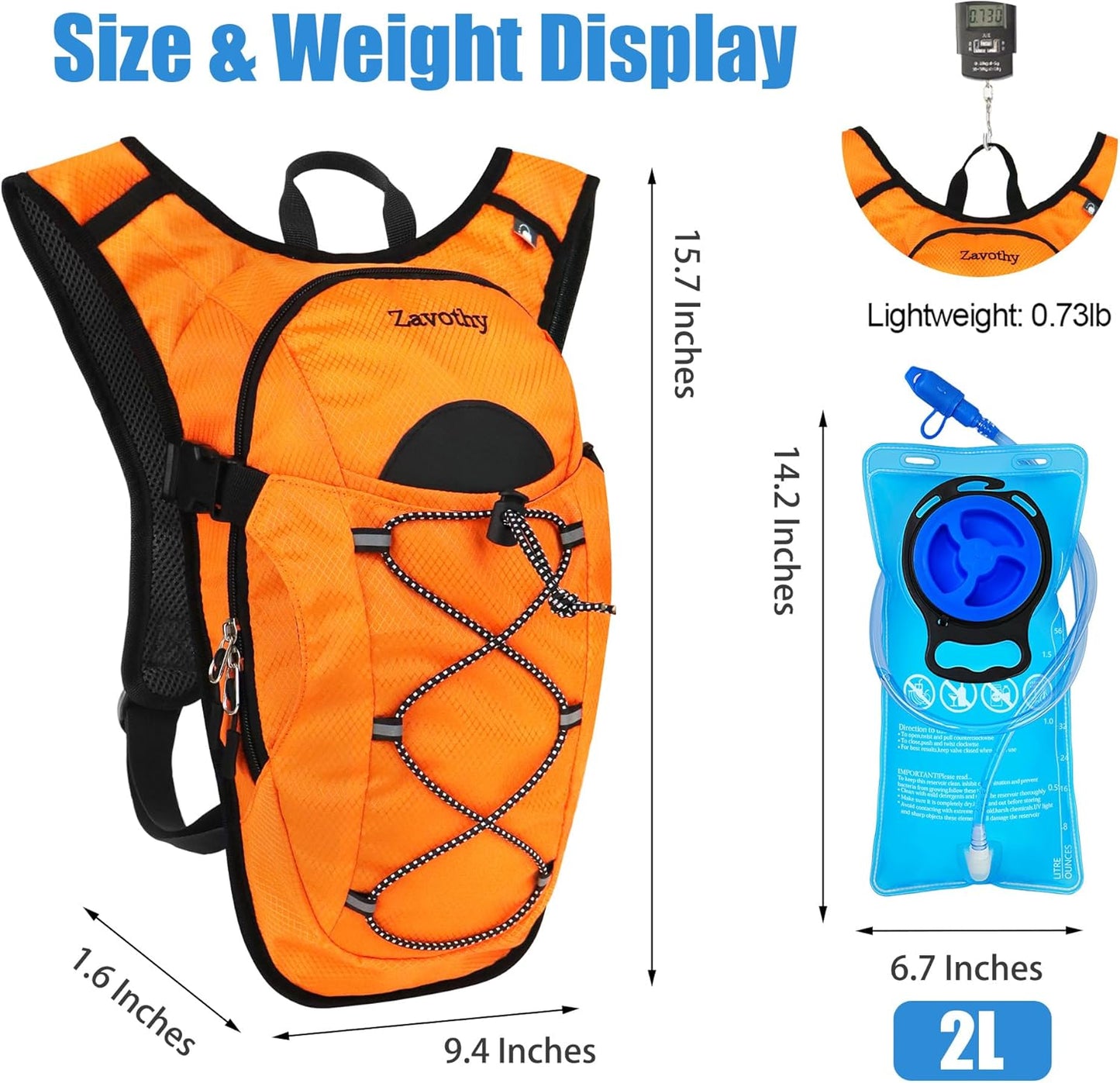 Zavothy Hydration Backpack with 2L Hydration Bladder Water Backpack for Hiking Hydration Pack for Running Cycling Hiking