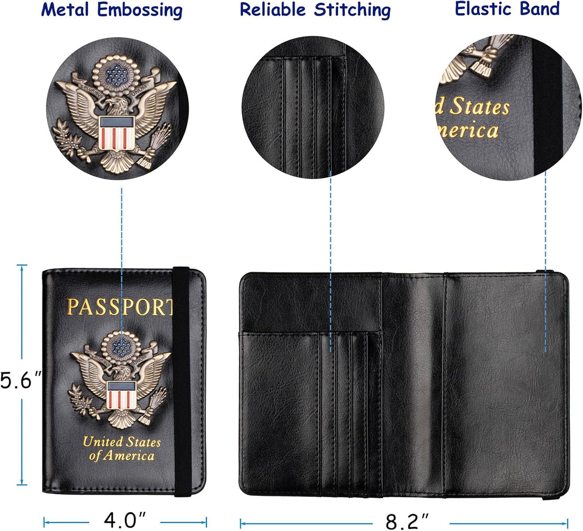 TOURSUIT RFID Blocking Passport Holder for Women Men, Leather Passport Travel Wallet with Metal 3D Metal Badge, Travel Document Holder Cover Accessories (Black)