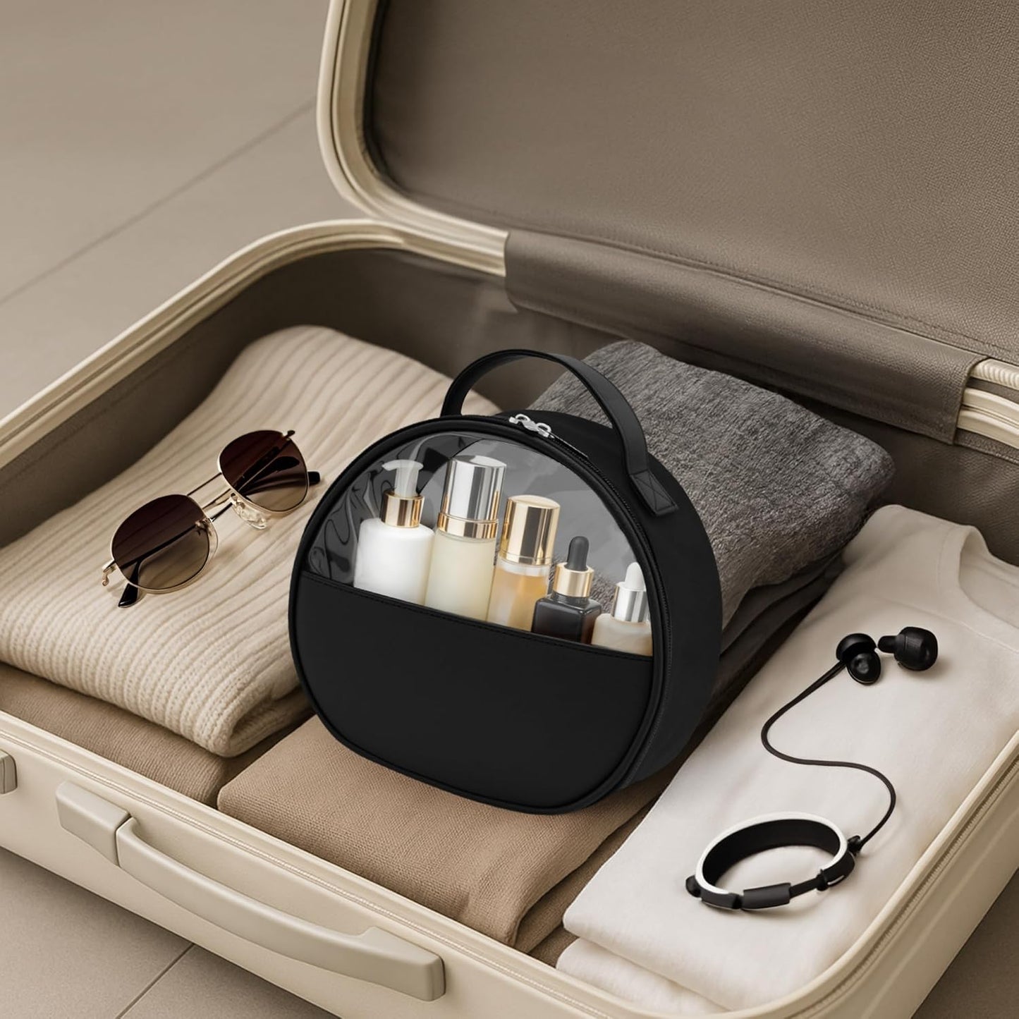 Clear Toiletry Bag, Travel Makeup Bag, Large Transparent Cosmetic Bag with Zipper，Organize Cosmetics & Skincare Essentials (Large)