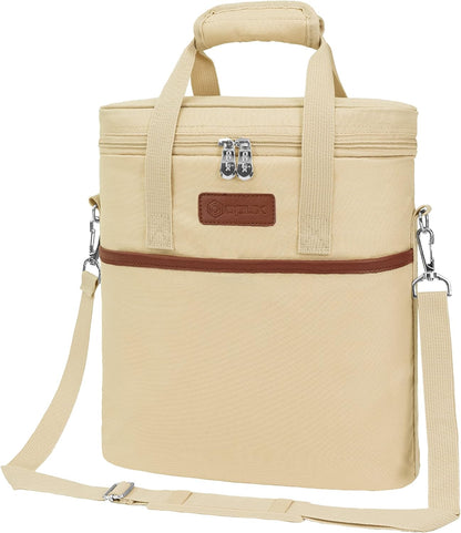 OPUX 3 Bottle Wine Carrier Tote, Insulated Leakproof Wine Cooler Bag, Wine Travel Bag Tote for Picnic Beach, Portable Wine Bottle Carrying Case, Gift for Wine Lover Women Men Christmas, Beige Cream
