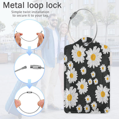 Daisies Luggage Tags,2 Pack Luggage Tag,Leather Privacy Cover ID Label with Stainless Steel Loop for Women Men Kids Girls Travel