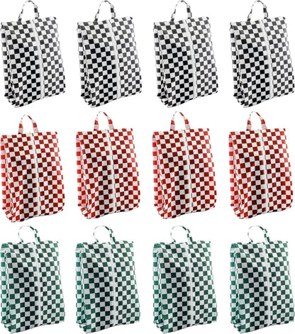 Travel Shoe Bags, Set of 12, Large Oxford Fabric Storage Bags with Zipper and Handle, Water-Resistant Pouches (Checkerboard)