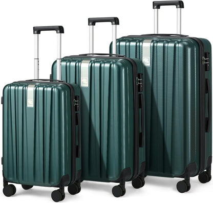 Hanke Luggage Sets 3 piece Carry On Luggage with Wheels PC Hard Shell Suitcases Lightweight Checked Travel Luggage Large Travel Suitcase Woman Men 20/24/29 Inch(Blackish Green)