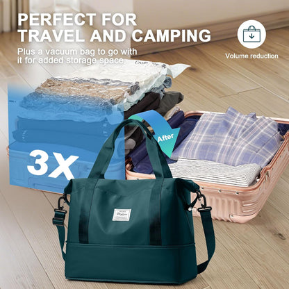Travel Duffel Bag, Sports Tote Gym Bag, Shoulder Weekender Overnight Bag for Women
