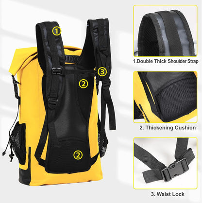 UPWELL 30L Waterproof Dry Bag Boating Backpack for Travel Hiking Camping Kayaking Hiking Swimming Floating Submersible Dry Bag yellow