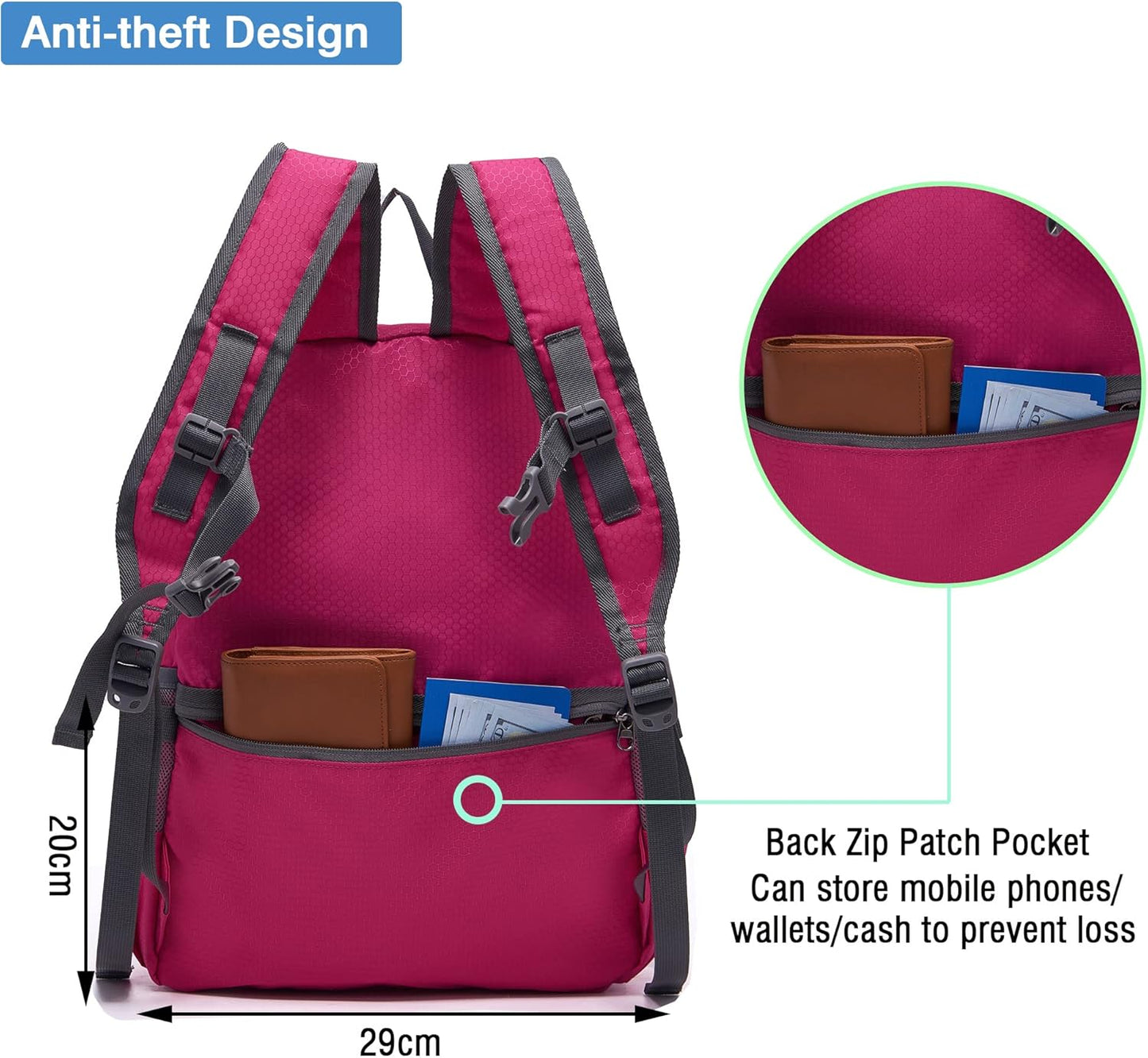 YZAOLL Small Lightweight Packable Hiking Backpack, 20L Hiking Backpack Day Pack for Women Men Travel Camping Vacation,Rose