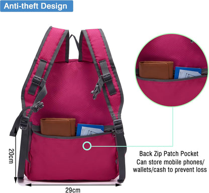 YZAOLL Small Lightweight Packable Hiking Backpack, 20L Hiking Backpack Day Pack for Women Men Travel Camping Vacation,Rose