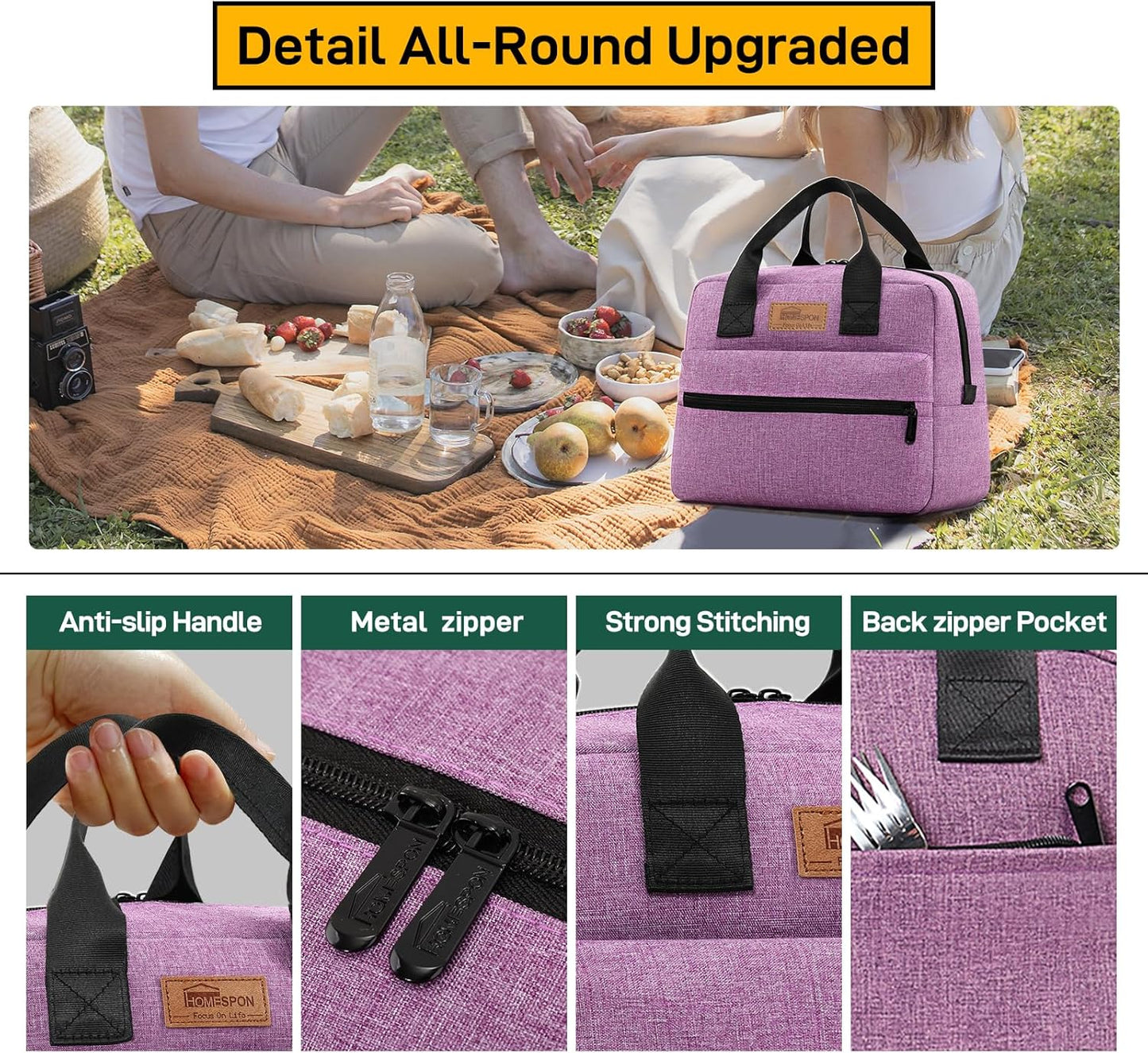HOMESPON Insulated Lunch Bag for Women Men Lunch Box Cooler Lunch Tote for Work Picnic (Purple)