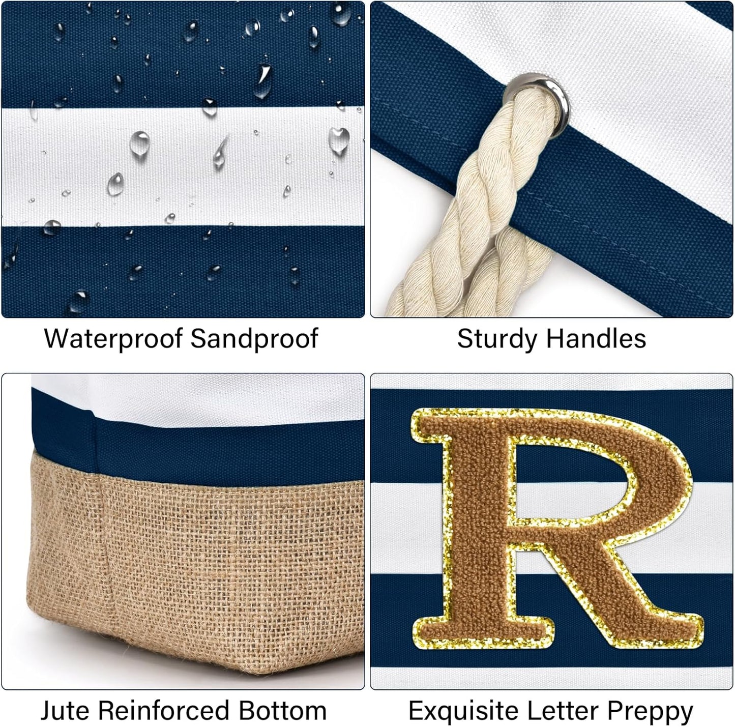 Becokan Beach Bag Initial Beach Tote with Makeup Bag for Travel Work Storage Personalized Birthday Gifts for Women Her