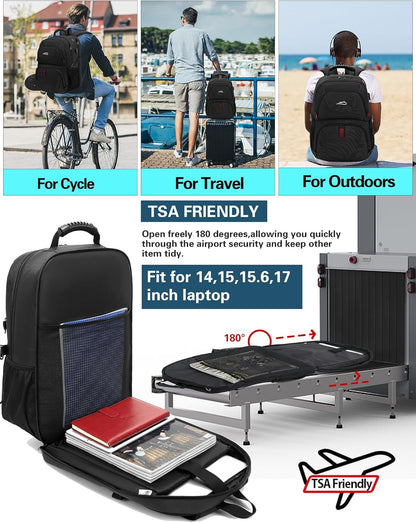 ProEtrade Travel Backpack, Extra Large Laptop Backpack School Business Anti Theft TSA Approved College Work Computer Bag Fits 17 Inch Laptop with USB Charging Port Bookbag for Women Men(Black)