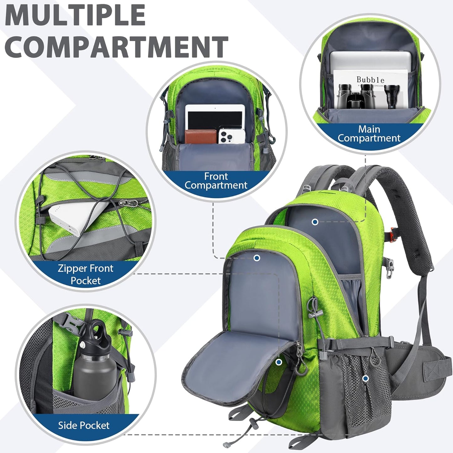 Hiking Backpack 30L Lightweight Travel Daypack Small Day Pack for Men Women Outdoor Camping Backpacking, Green