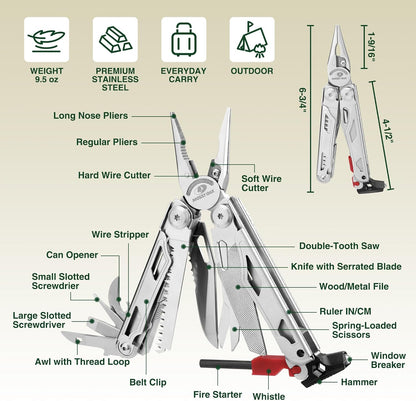 MOSSY OAK Multitool, 19-in-1 Stainless Steel Multi Tool Pliers, Self-locking EDC Gear with Sheath for Outdoor, Survival, Camping, Hiking, Father Day Gifts