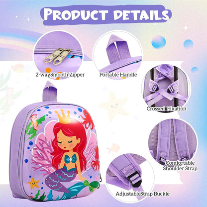 Sanwuta 4 Pcs Kids Luggage Set Kids Backpack Travel Rolling Suitcase with Wheels U-shape Pillow Childrens Gift for Girls Boys(20 Inch,Mermaid Style,Purple)