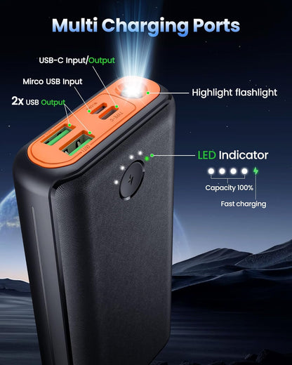 Portable Charger Power Bank 40000mah, USB C Fast Charging 22.5W External Battery Pack Phone Charger Quick Charge with 3 Outputs & 2 Inputs for iPhone Samsung Galaxy Android Travel Camping