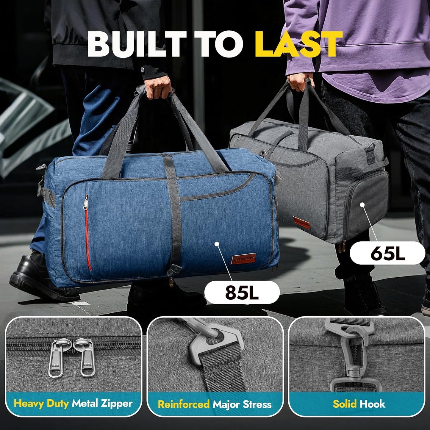 Canway 85L Travel Duffel Bag, Foldable Weekender Bag with Shoes Compartment for Men Women Water-proof & Tear Resistant