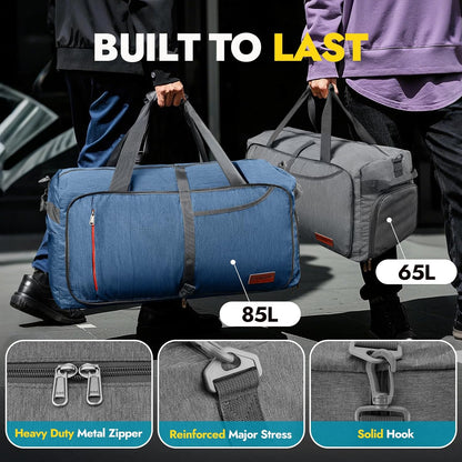 Canway 85L Travel Duffel Bag, Foldable Weekender Bag with Shoes Compartment for Men Women Water-proof & Tear Resistant