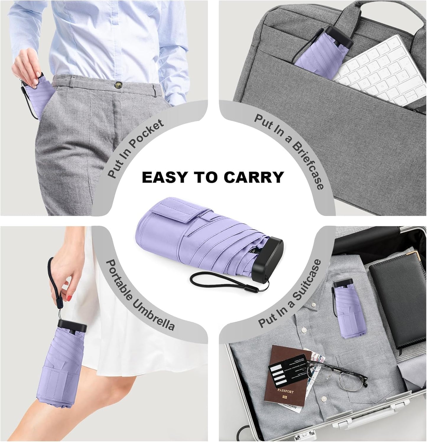 LEAGERA Mini Umbrella - Compact, Waterproof Travel Umbrella for Light Rain, Suitable for Women's Purse and Pocket