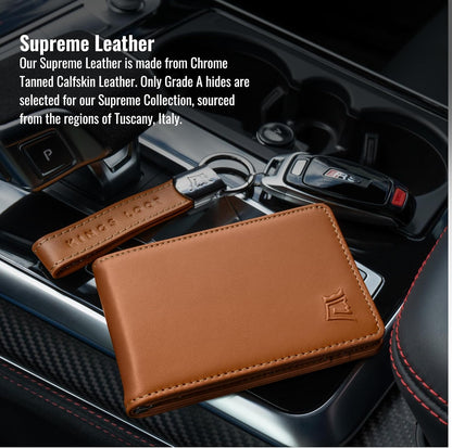 Kings Loot Wallet for Men | Minimalist Slim RFID Blocking Leather Design with Cash Pocket & Card Pull Strap | Holds 1-15 Cards | Stylish & Durable Wallets (Saffron)