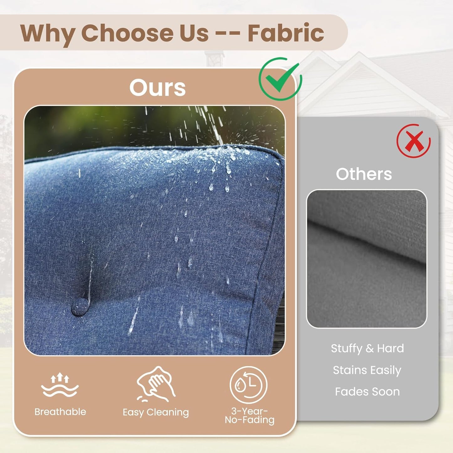 HOOOWOOO Patio Furniture Set,3 Pieces Outdoor Conversation Set,All Weather Wicker High Back Swivel Chairs Bistro Set with Side Table,Denim Blue