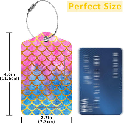 2 Pack Mermaid Scales Luggage Tags for Suitcases,Watercolor Fish Scales Leather Baggage Suitcases Tag Name ID Label Privacy Cover Travel Bag Tags for Women Men Boys Girls