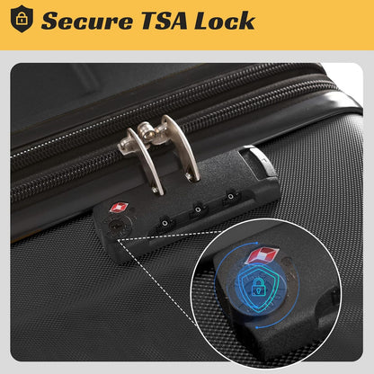 Merax 28 Inch Checked-Large Luggage with Wheels Aluminum Alloy Corner Hard Shell Suitcase TSA Luggage Suitcases for Travel Woman Men(Black)